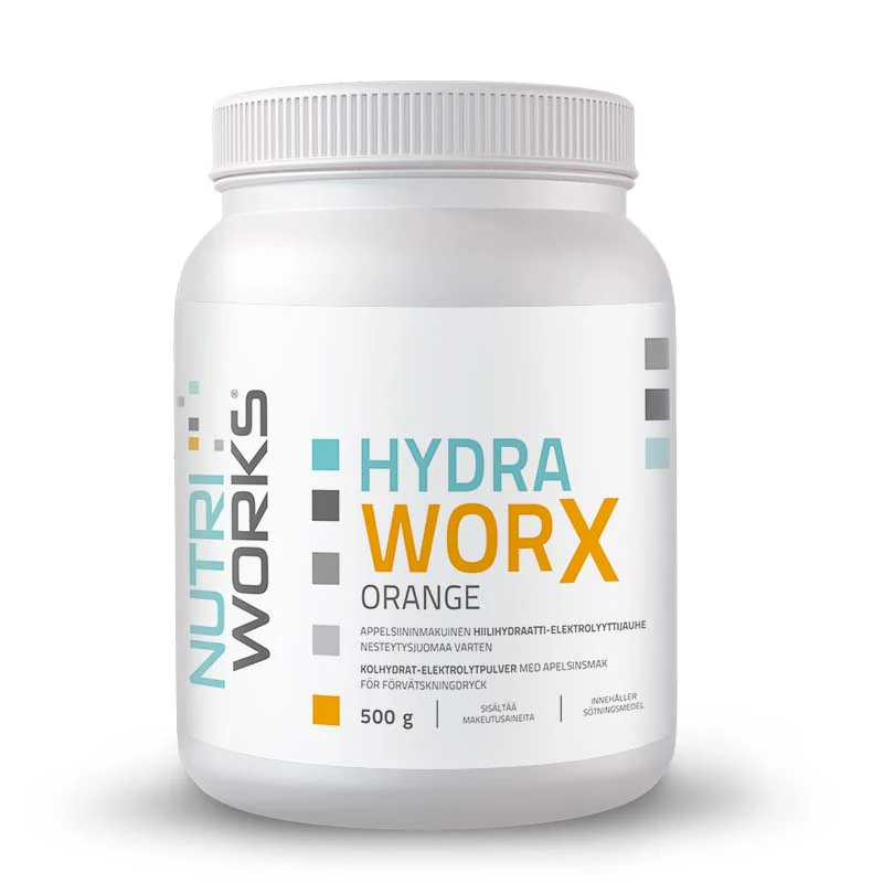 Nutri Works Hydra Worx Orange - Appelsiininmakuinen hiilihydraatti-elektrolyyttijauhe 500 g